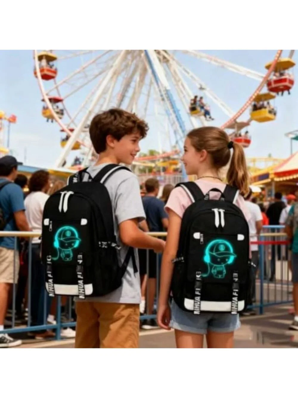 Anime Print School Backpack for Boys & Teens - Large Reflective Daypack with USB